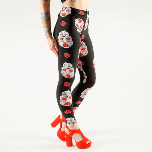 Rose & Skull Black Leggings